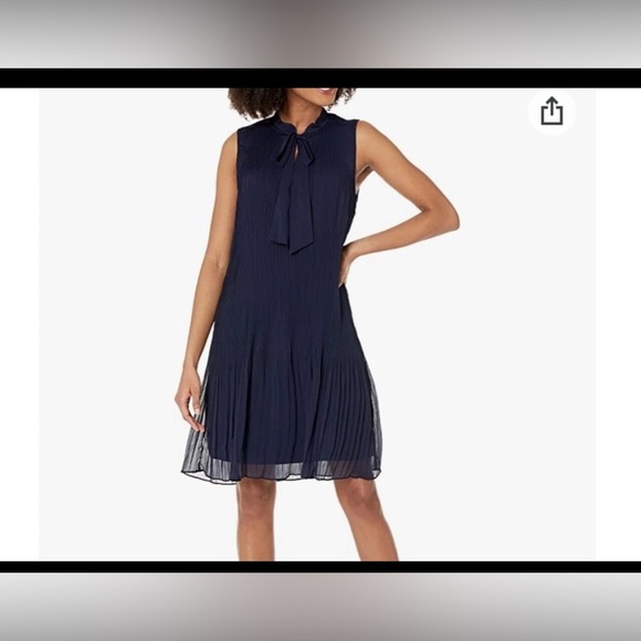 DKNY multi floral Accordion Pleated Neck Tie Sleeveless Shift Dress Sz 6 - Picture 12 of 12